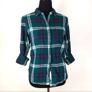 H&M LOGG Flannel Top Green Plaid Size 8